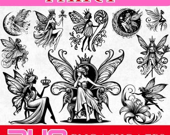 Fairy Queen Clipart Bundle with 240 Magical Fairy Illustrations PNG SVG EPS for Cricut Silhouette Fantasy Art Crafts Wall Decor