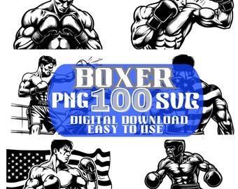 Boxer SVG PNG Clipart Bundle, Boxing Illustrations (Digital Download)