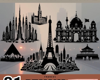 Paquete SVG PNG de siluetas de paisajes urbanos icónicos, arte de viajes