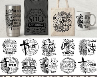 Paquete de 150 archivos SVG sobre la fe, la cruz cristiana, versículos bíblicos y citas de las Escrituras (descarga digital).