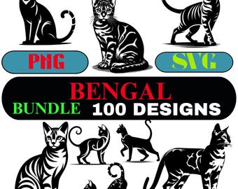 Bengal Cat SVG PNG Bundle, 100 Designs, Cat Lover Clipart