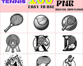 Vintage Tennis Clipart, SVG Bundle, DIY Crafts (Digital Download)