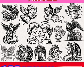 Engel clipartbundel, cherubijnillustraties, religieuze afbeeldingen (PNG SVG)