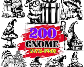 200 Gnome SVG PNG Bundle, Christmas Clipart, Stickers (Cricut & Sublimation)