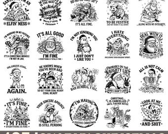 Paquete de 105 archivos SVG navideños sarcásticos, Papá Noel divertido, citas navideñas irónicas (descarga digital)