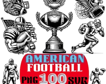 Paquete de imágenes prediseñadas de fútbol vintage: ilustraciones de jugadores, trofeos y águilas (PNG y SVG)
