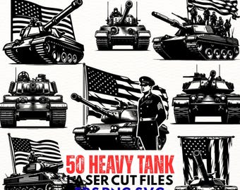 50 Heavy Tank Bundle, Military Silhouette Bundle (SVG, PNG, EPS)