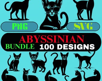 Abyssinian Cat SVG PNG Bundle | 100 Unique Designs (Digital Download)