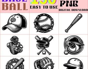 Vintage Baseball SVG Bundle, 150 Sports Illustrations (Digital Download)