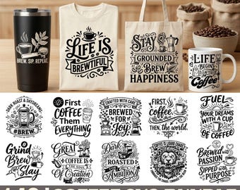 Paquete de 143 archivos SVG de café, frases divertidas de baristas, diseños para amantes de la cafeína (descarga digital)