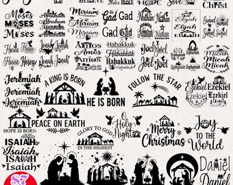 Födelse SVG-paket jul kristna mönster Jesusbarn silhuetter bibelnamn helgdag Cricut Cut-filer SVG PNG Eps