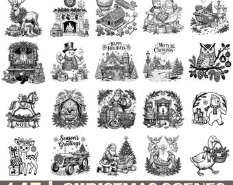 Paquete de 145 escenas navideñas vintage en formato SVG para uso comercial (descarga digital).