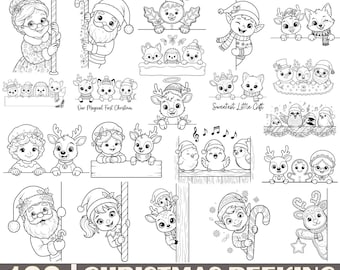 Paquete de 109 imágenes SVG navideñas con Papá Noel, elfos y renos (descarga digital)