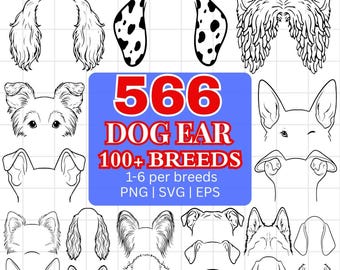 Paquete de 566 archivos SVG de orejas de perro para más de 100 razas, imágenes prediseñadas de orejas de perro en formato PNG, SVG y EP, archivos de corte de orejas de mascotas.