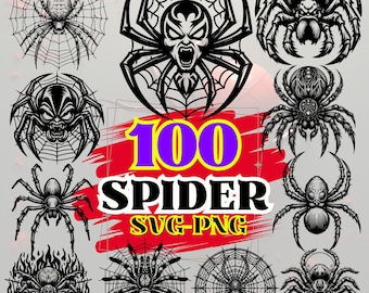 Spider SVG PNG Bundle | 100 Halloween Clipart Designs (Digital Download)