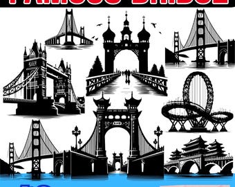 Paquete SVG PNG de siluetas de puentes famosos, diseños de arte de viajes
