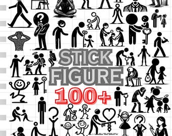 Más de 100 siluetas de palitos, emociones familiares, imágenes prediseñadas SVG y PNG (descarga digital)