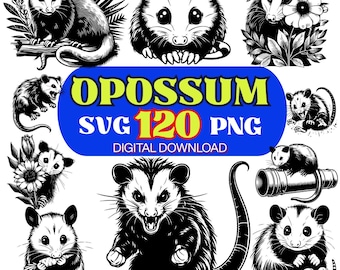 Opossum SVG Bundle 120 PNG Cute Possum Clipart Set Wildlife Vector Illustrations for Cricut Silhouette Digital Download Animals Designs