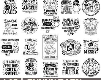 Paquete de divertidos diseños SVG para bebés, 142 diseños (descarga digital)