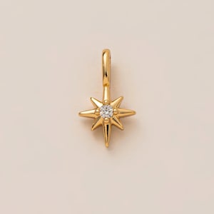 18K Gold Filled Tiny Star Charm – Dainty Starburst & North Star Pendant for Necklaces