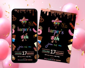 Chocolate Birthday Invitation, Sweet Party Invite, Kids Chocolate Theme, Digital Download