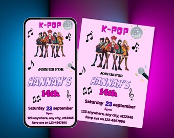 K-Pop Birthday Invitation Template | Editable Canva Invite | Korean Pop Party Printable | Digital Download