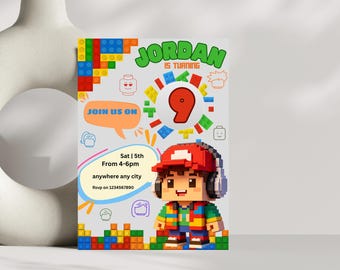 Building Blocks Birthday Invitation,l Party Invite, Editable Digital Birthday Invitation, Build Themed Party, Kids Birthday Invite,