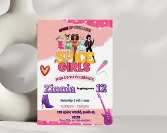Spice Girls Birthday Invitation Printable, 90s Theme Party Invite, Editable Digital Download, Instant Download