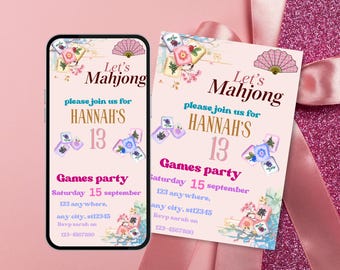 Mahjong Party Invitation | Birthday Game Night Invite | Editable Canva Template | Instant Download