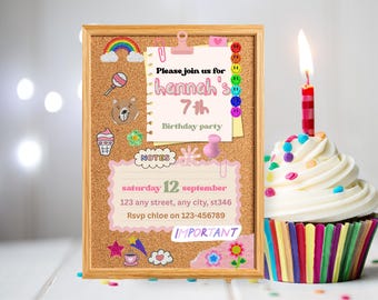 Aesthetic Memo Board Birthday Invitation Template, Editable Canva Invite, Instant Download