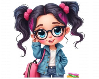 Quirky girl clip art, whimsical girl clipart, download for teachers, scrapbook, clipart, Chibi girl clip art, 18 PNG Files.