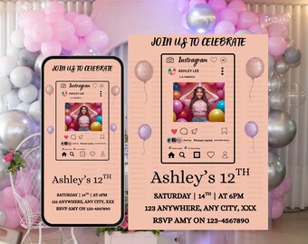Birthday Invitation Template Editable Canva | Digital Birthday Invite Instant Download | Custom Party Invite | Instagram Birthday Invite