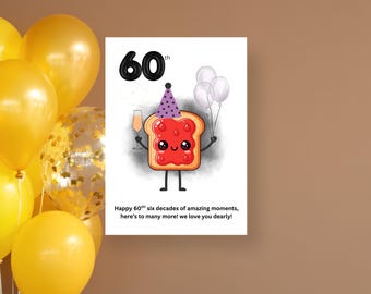 60th Happy Birthday Card Invite Downloadable Digital Template Toast Celebration
