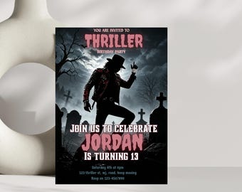 MJ Inspired Birthday Invitation, King of Pop Theme Party Invite, thriller  Birthday Invitation, Digital Download