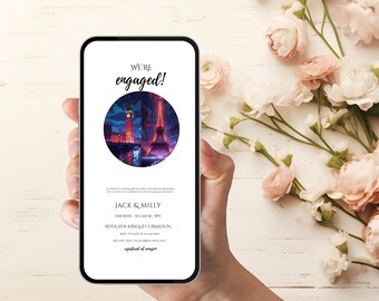 Engagement Announcement Template | We’re Engaged Photo Card | Editable Canva | Instant Download | Two Worlds Collided