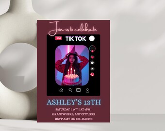TikTok Trend Birthday Invitation, Teen Party Invite, Editable Canva Template, Instant Download Printable