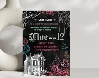 Gothic Birthday Invitation, Dark Birthday Party Invite, Black Gothic Digital Invitation, Editable Birthday Invite, Print Party Invitation