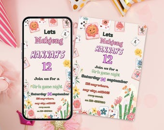 Mahjong Party Invitation | Birthday Game Night Invite | Editable Canva Template | Instant Download