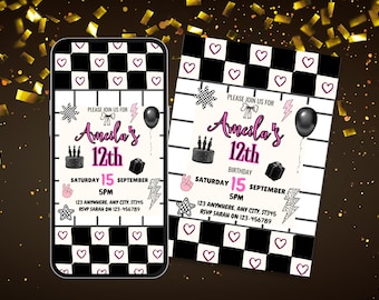 Black & White Birthday Invitation Template | Minimal Heart Design | Editable Canva Square Invite | Modern Digital Download