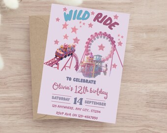 Roller Coaster Birthday Invitation | Kids Theme Wild Ride Invite | Editable Template | Printable Digital Download | Instant Party Invite