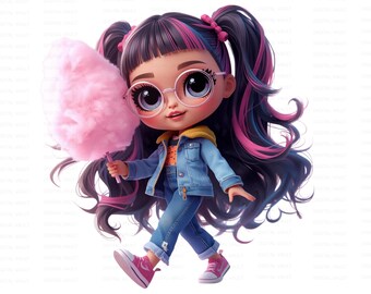 Quirky candy floss girl clip art, whimsical girl clipart, download for teachers, scrapbook, clipart, Chibi girl clip art, 19 PNG Files.