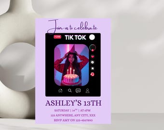 TikTok Trend Birthday Invitation, Teen Party Invite, Editable Canva Template, Instant Download Printable