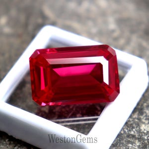 Vivid Pink Emerald Cut Ruby 29.5 Carats Gemstone, Burma Origin Certified Natural Ruby Untreated Unheated Loose Ruby AAA Quality Faceted Ruby