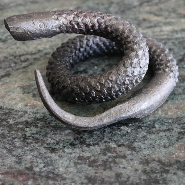 Blacksmith Hand Forged Steel Snake Sculpture Art