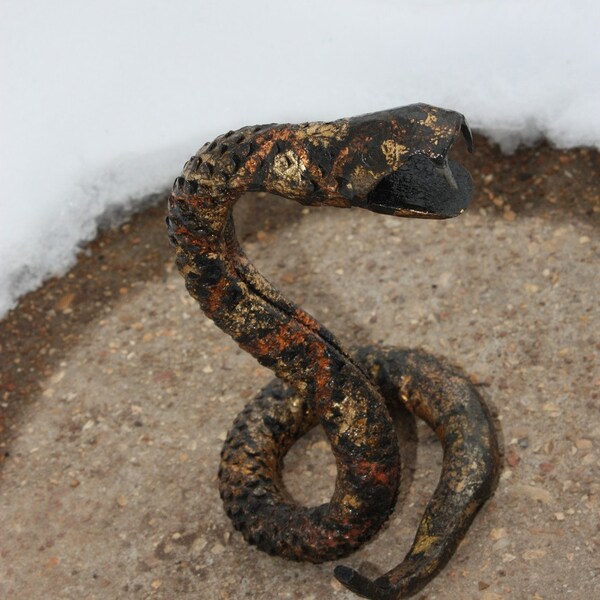 Blacksmith Hand Forged Steel Rattle Snake Sculpture Art