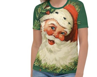 Christmas Santa Claus Retro Santa All Over Print Shirt Vintage Holiday Tee Women&#39;s T-Shirt