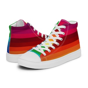 Rainbow Pride Colorful Striped Men’s High Top Canvas Shoes Hi-Top Sneakers LGBTQA+