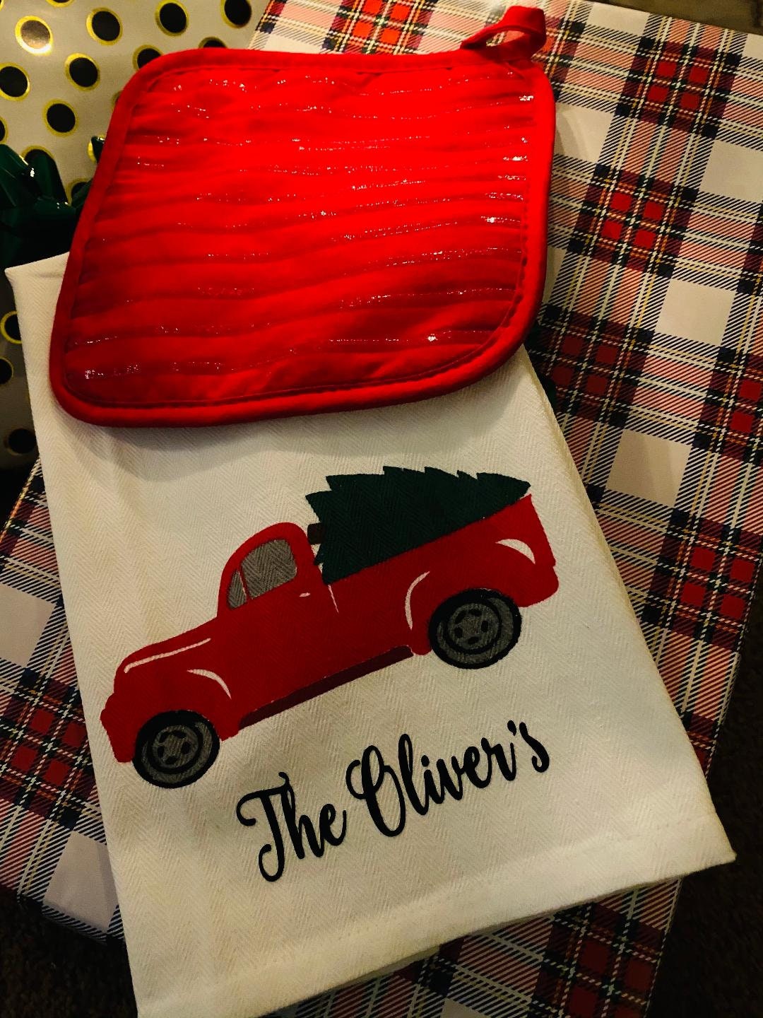 Personalized Christmas Towel Red Truck Hand Towel Red Hot Etsy