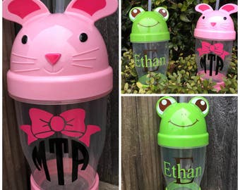 Personalized Children's Cup - Frog Cup - Bunny Cup - Easter Basket Filler - Easter - Children's Accessories - Children's Cup - Pink Bunny