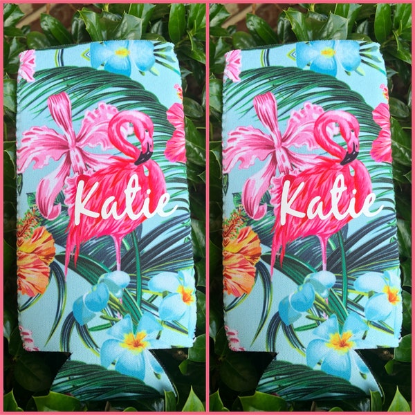 Flamingo Drink Sleeve - Drink Sleeve - Skinny Drink Sleeve - Tropical - Personalized Drink Sleeve - Drinkware - Barware - Skinny Can Holder